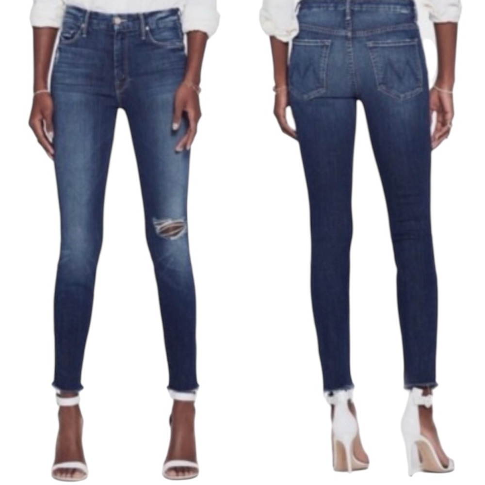 MOTHER Women’s High Waisted Looker Ankle Fray Jeans in Cat Attack Blue Size 25